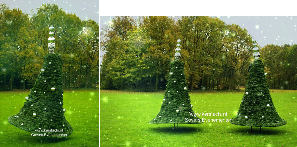 Wandelende Kerstboom is Kerst steltentheater - Winter Entertainment - Steltenact - steltenloper - Kerst straattheater, www.kerstacts.nl