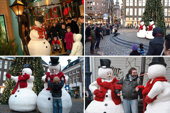 Kerstentertainment: Twee sneeuwpoppen dansen zachtjes op de maat van de muziek www.kerstacts.nl