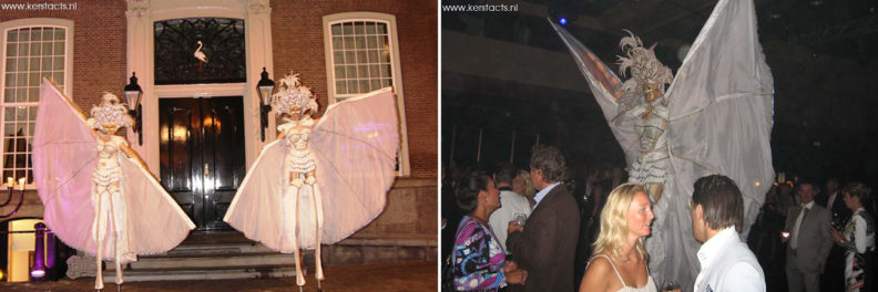 Venetiaanse Angels, steltenloopsters in witte outfits, categorie Kerstentertainment www.kerstacts.nl