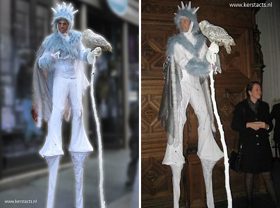Indrukwekkend loopt Koning Winter met een sneeuwuil door uw winkelcentrum www.kerstacts.nl