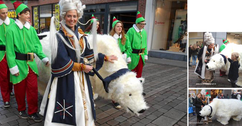 Kerst entertainment, winter entertainment, Koningin Winter straalt op uw evenement! Zij komt graag op bezoek samen met Polo, haar grote Noordpool ijsbeer. www.kerstacts.nl