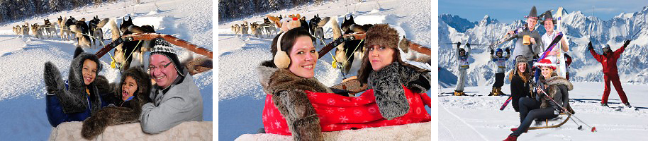 Kerstfotograaf - Funfotograaf maakt foto's in de sneeuw, in de slee, op de skipiste, komische afbeeldingen