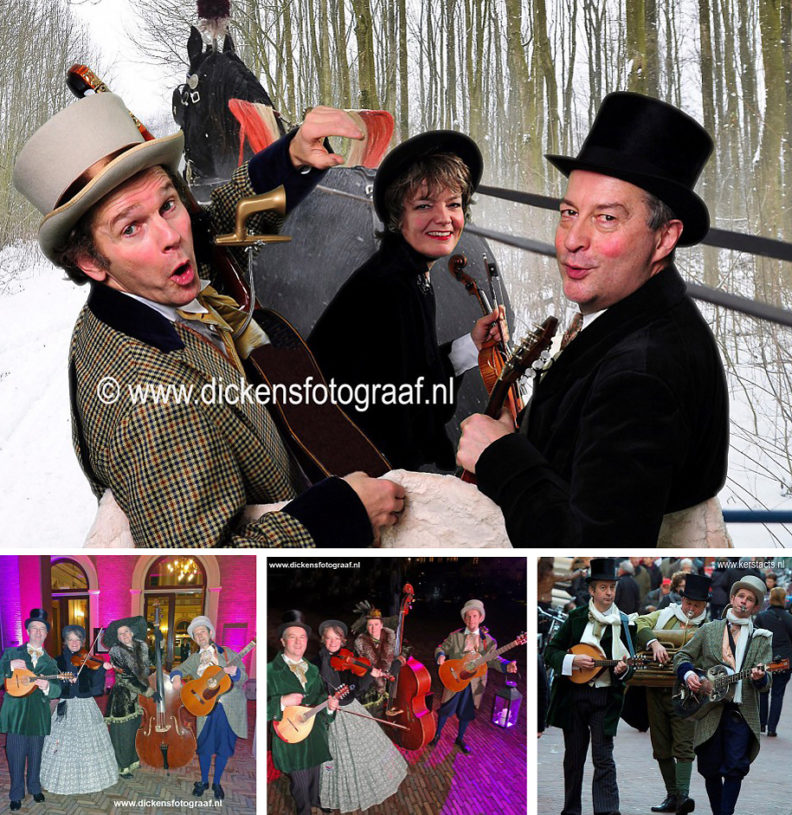 Dickenstrio, kerstmuzikanten, kersttrio, kerstmuziek, muziektrio, Dickens muzikanten, Charles Dickens muziek, artiesten boeken, artiestenbureau, www.kerstacts.nl