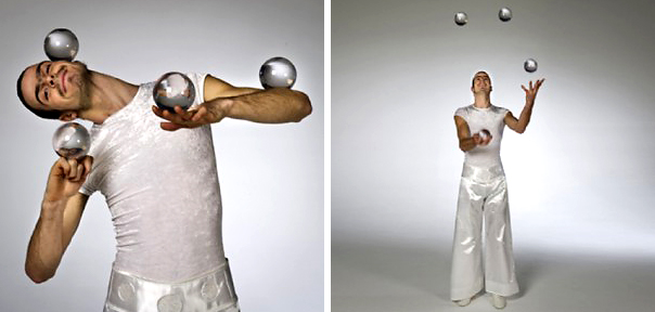 Kristallen bal jongleur. Winters wit entertainment, jongleur, straattheater, kerst- en wintershow, jongleren, Govers Evenementen