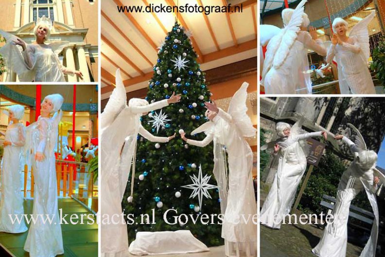 kerst op stelten winter entertainment kerstacts wit acteurs Govers Evenementen, www.kerstacts.nl