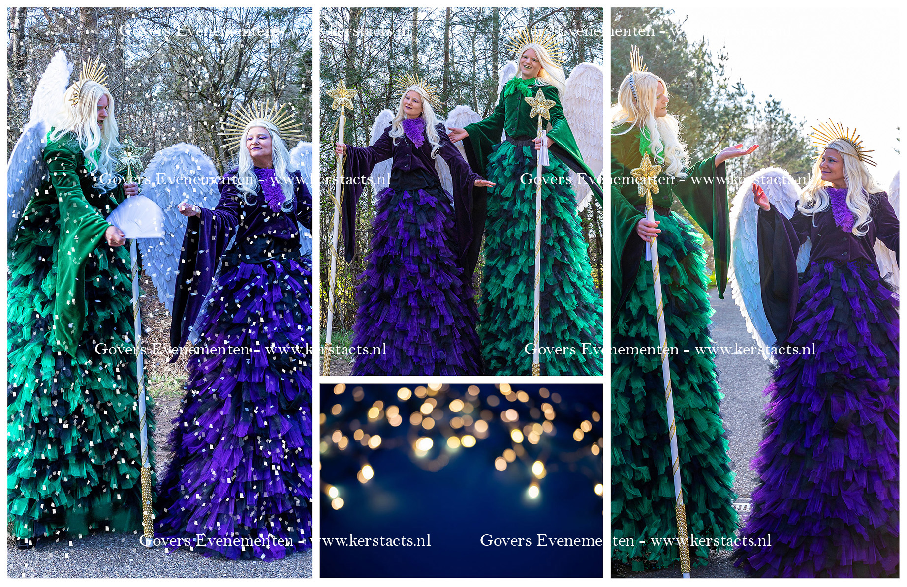 Steltenact, steltentheater, Winter entertainment, kerst entertainment, kerst artiesten, steltenlopers voor kerst, kerstacts, straattheater voor kerst, straattheater voor de winter