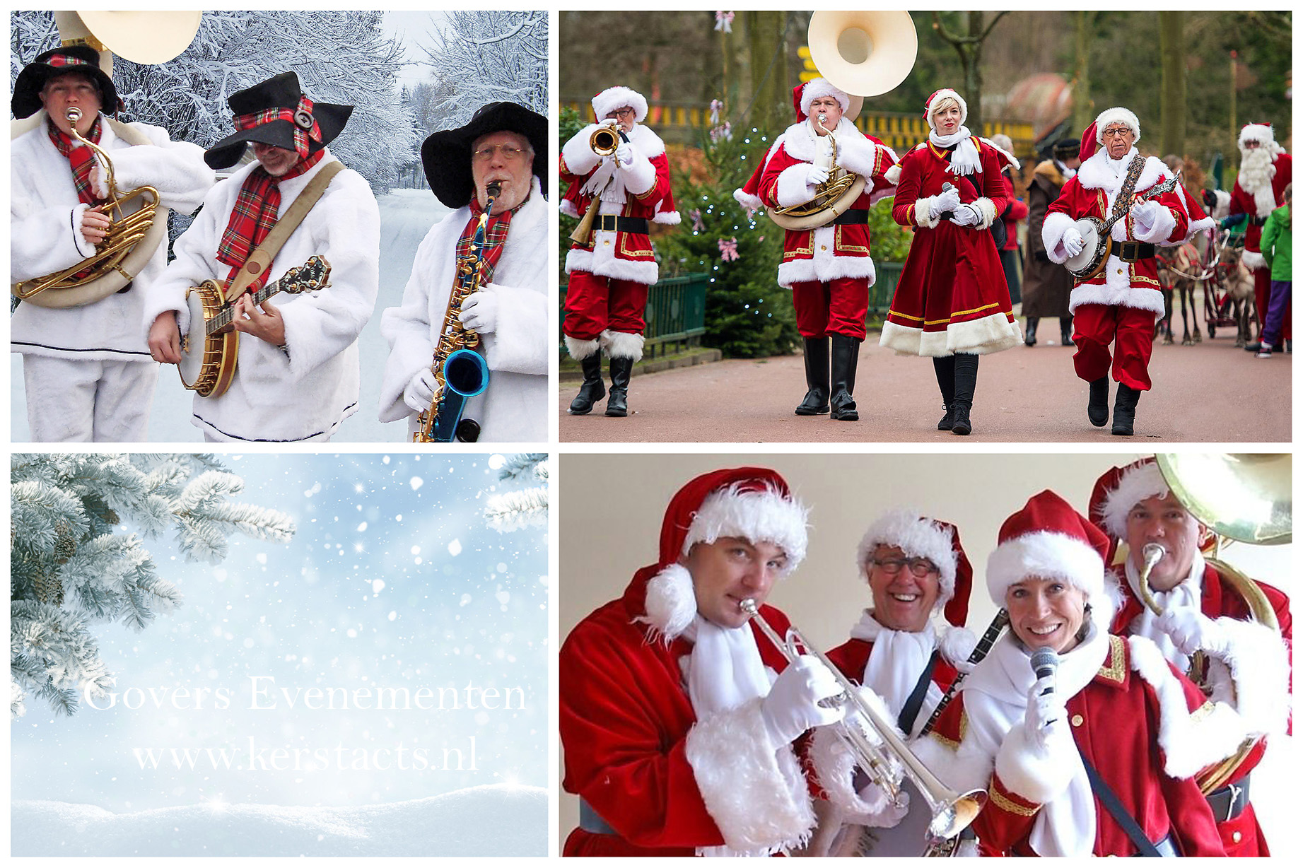 kerstmuziek, Sneeuwpoppen looporkest, kerst entertainment, muzikanten voor kerst, winter entertainment