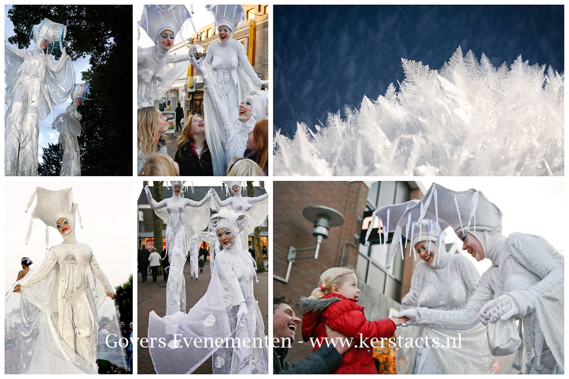 Winterdiva's, steltenlopers, witte kerst, winter entertainment, steltenacts, kerst op stelten, Kerst Entertainment voor kerstmarkt of winkelcentrum, www.kerstacts.nl