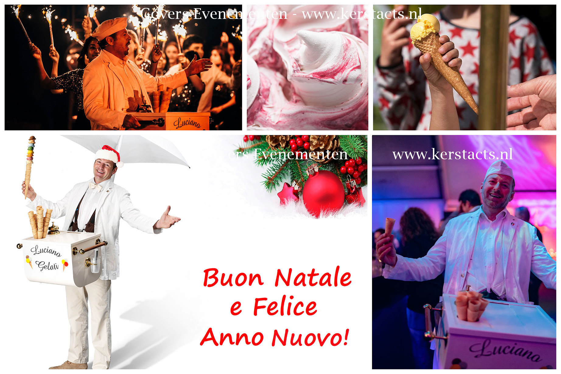 Gelati, Zingende IJscoman, Kerst IJs, Kerst catering, kerst acts, te boeken bij Govers Evenementen, www.goversartiesten.nl, ijs, culinair entertainment, ijsjes uitdelen, zingende Italiaanse IJscoman