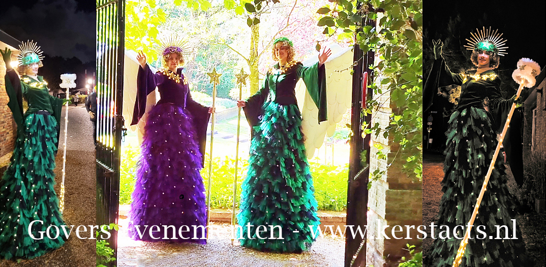 Steltenact, steltentheater, Winter entertainment, kerst entertainment, kerst artiesten, steltenlopers voor kerst, kerstacts, straattheater voor kerst, straattheater voor de winter